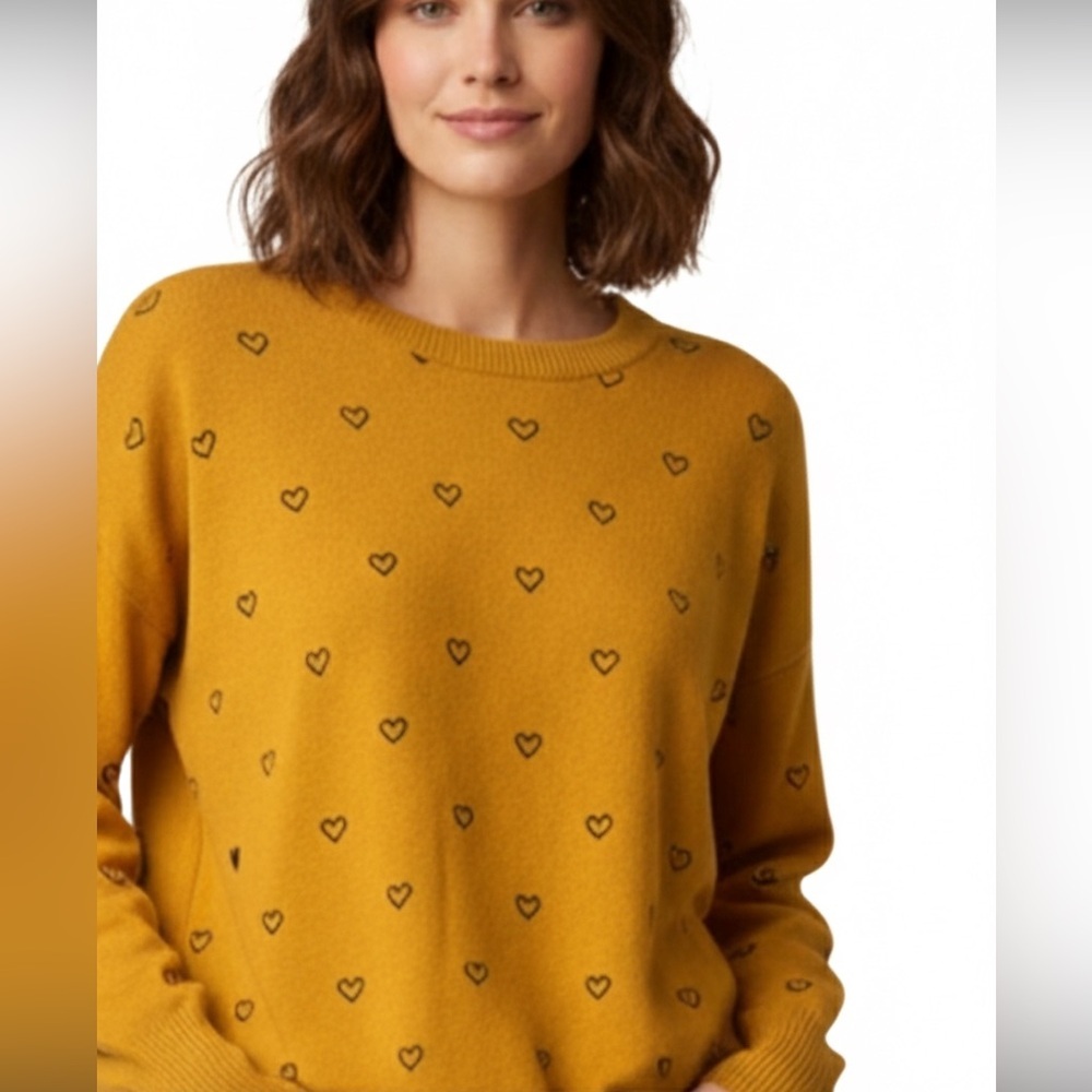 Mustard Heart knit top  half sleeve with polyamide, modal and Cashmere